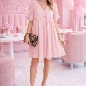 Listicle Blush Polka Dot V-Neck Dress